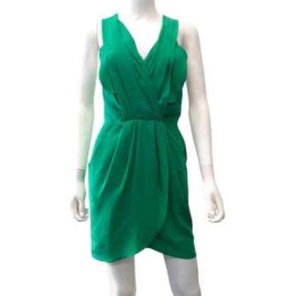 GREYLIN Silk Sleeveless Faux Wrap Mini Dress Green M - Picture 3 of 12